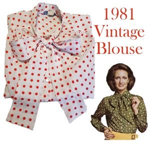 Vintage Red & White Polka-dot Bow-Tie Blouse SS